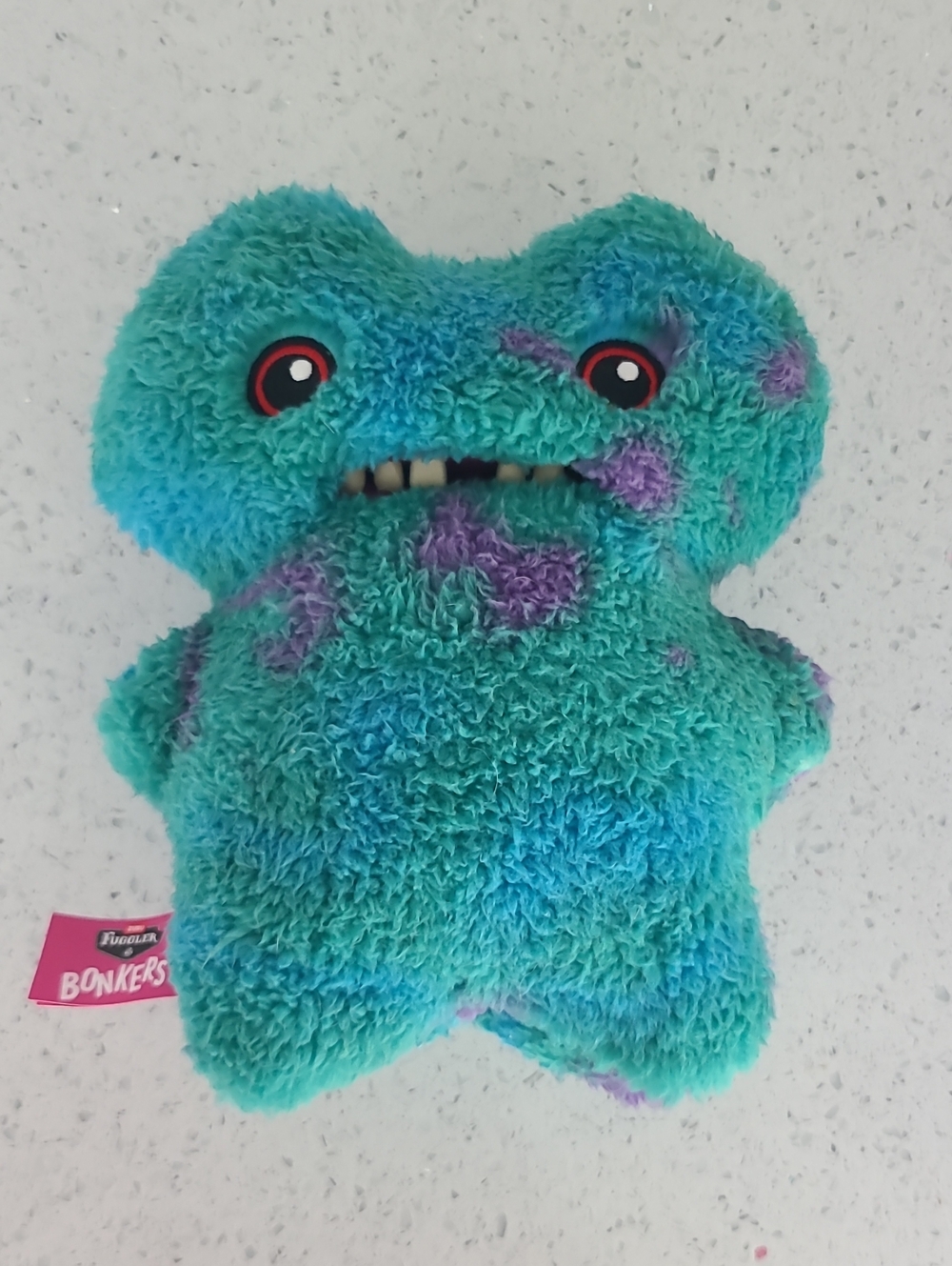 Fuggler Plush Monster Dog Toy - Teal with Purple Spots Bonkers Like NEW